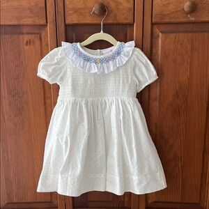 Holly Hastie Girls' White Smocked Easter Dress Floral Embroidered Collar Sz. 3